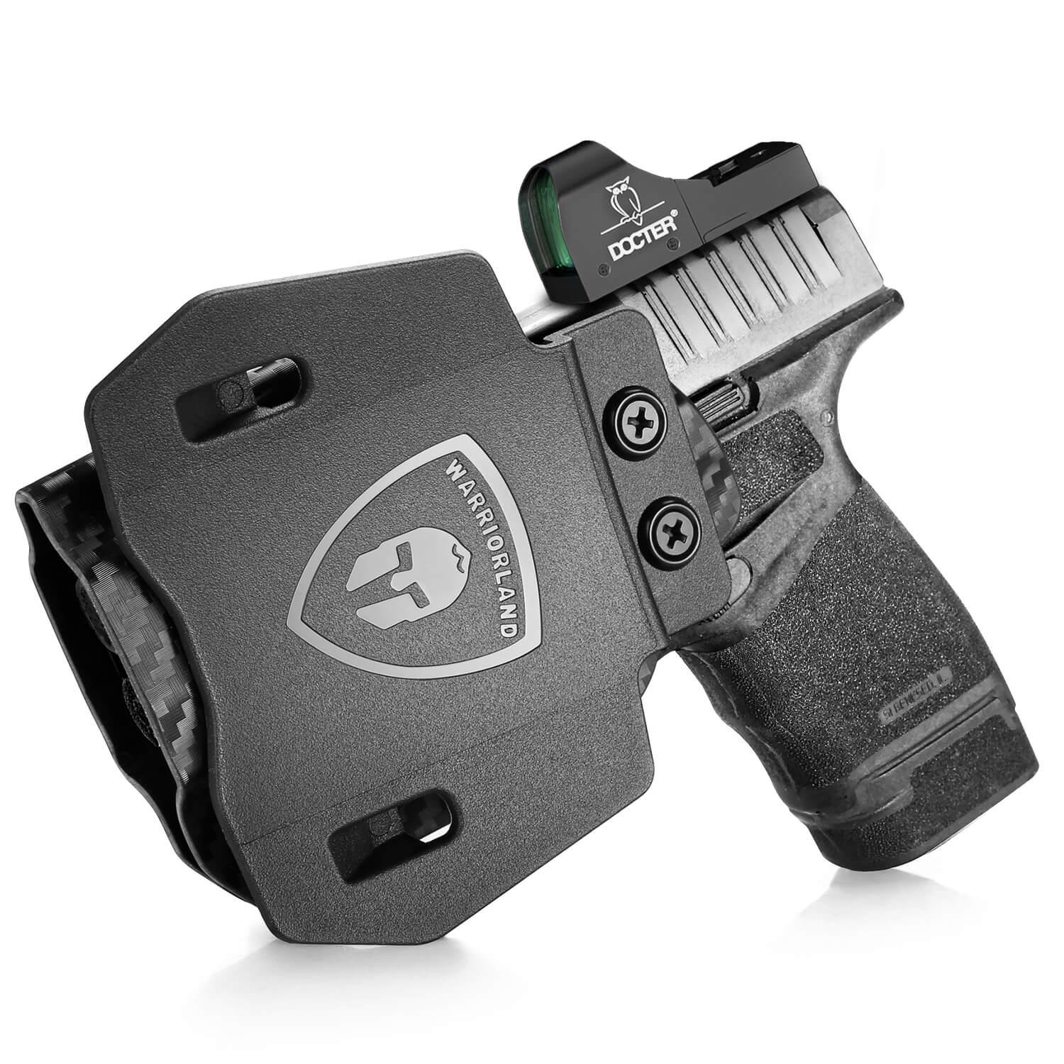 Springfield Armory Hellcat Pro Kydex OWB Paddle Holster with red dot sights optics cuts Trigger Guard Carbon Fiber | WARRIORLAND WARRIORLAND