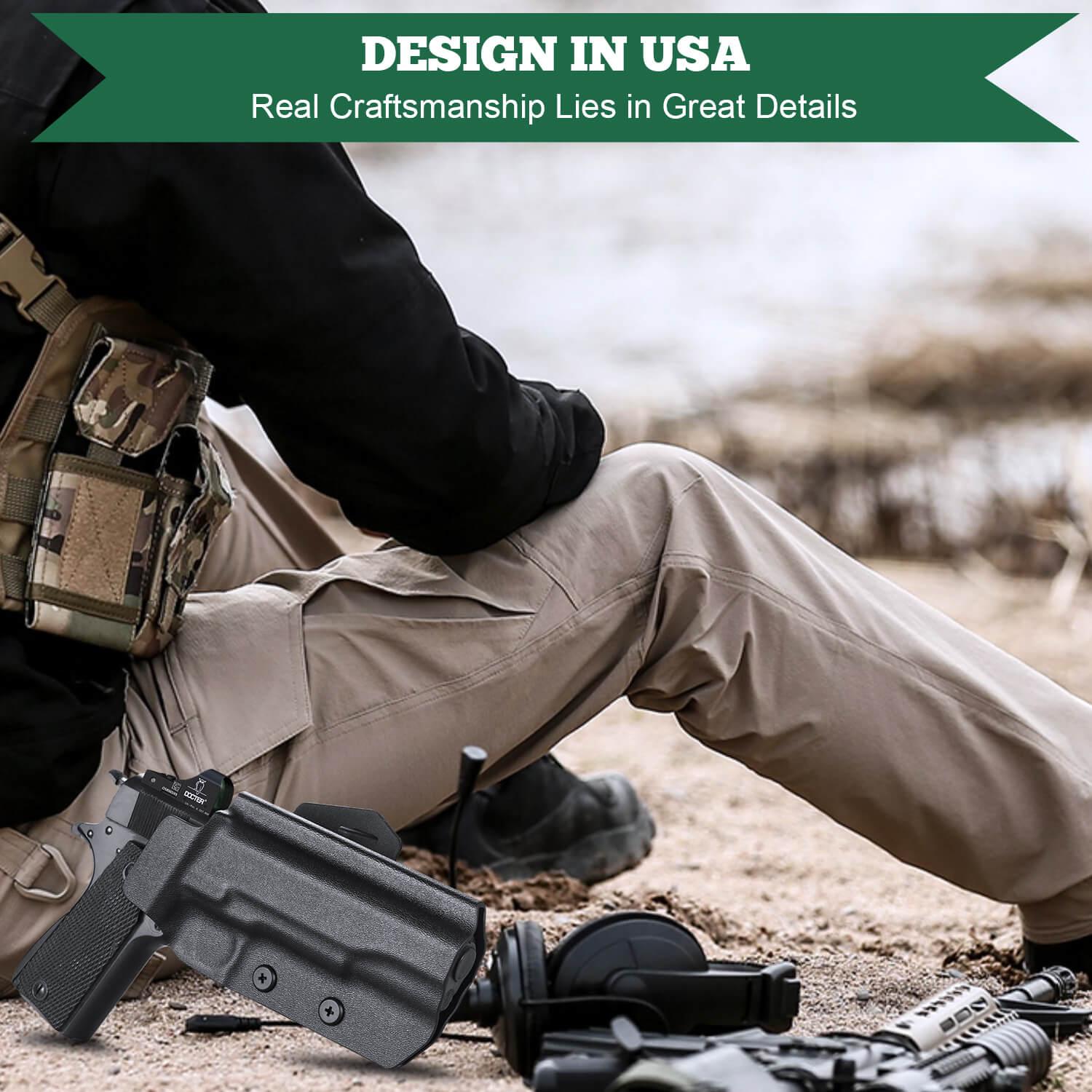 Open Carry OWB Kydex Paddle Holster for 1911 .45 ACP Pistol No Rail with Red Dot Paddle Appendix Fully Trigger Guard | WARRIORLAND WARRIORLAND