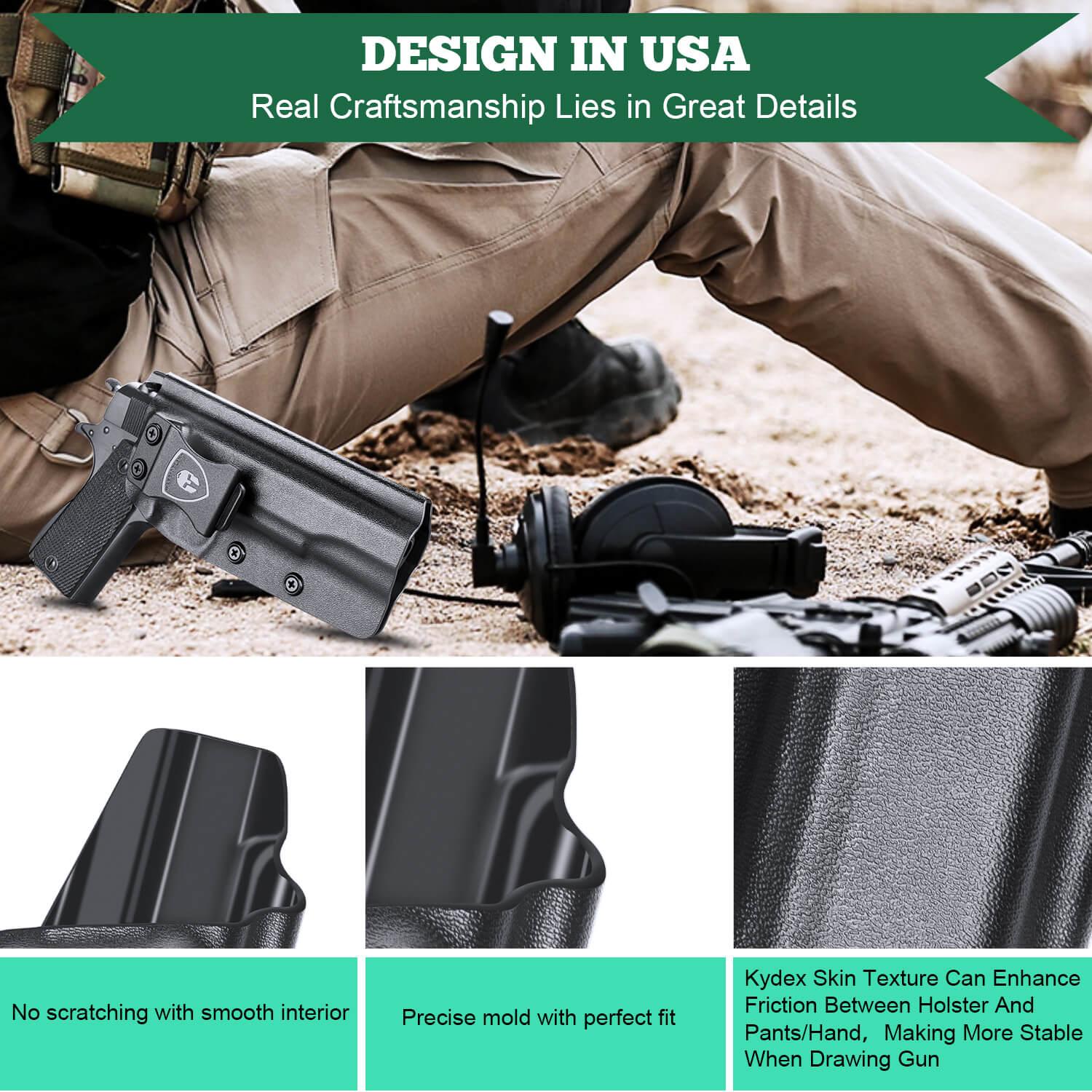 IWB Kydex Holster for 1911 .45 ACP Pistol No Rail Concealed Carry Right/ Left Handed | WARRIORLAND WARRIORLAND