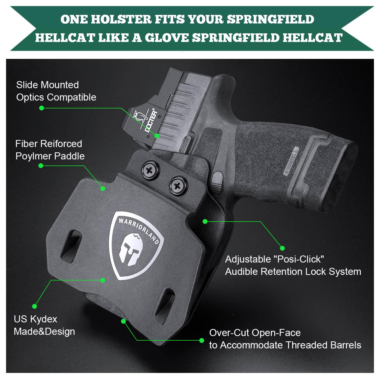 Kydex OWB Paddle Holster for Springfield Armory Hellcat Pro with red dot sights optics cut Trigger Guard Appendix Open Carry | WARRIORLAND WARRIORLAND