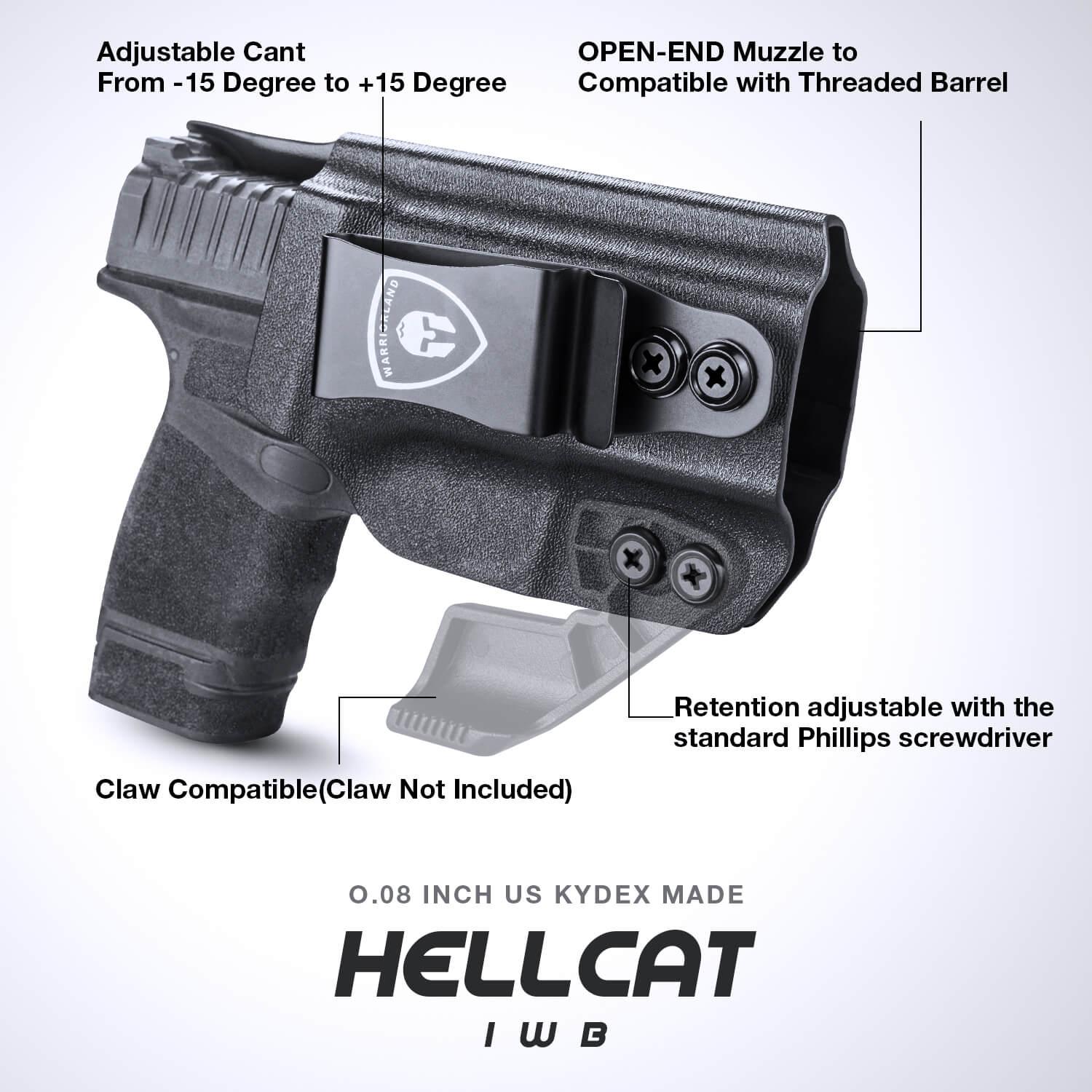 Comfortable Holster for Springfield Armory Hellcat/ Pro Kydex IWB Adjustable Ride Height Metal Belt Clip | WARRIORLAND WARRIORLAND