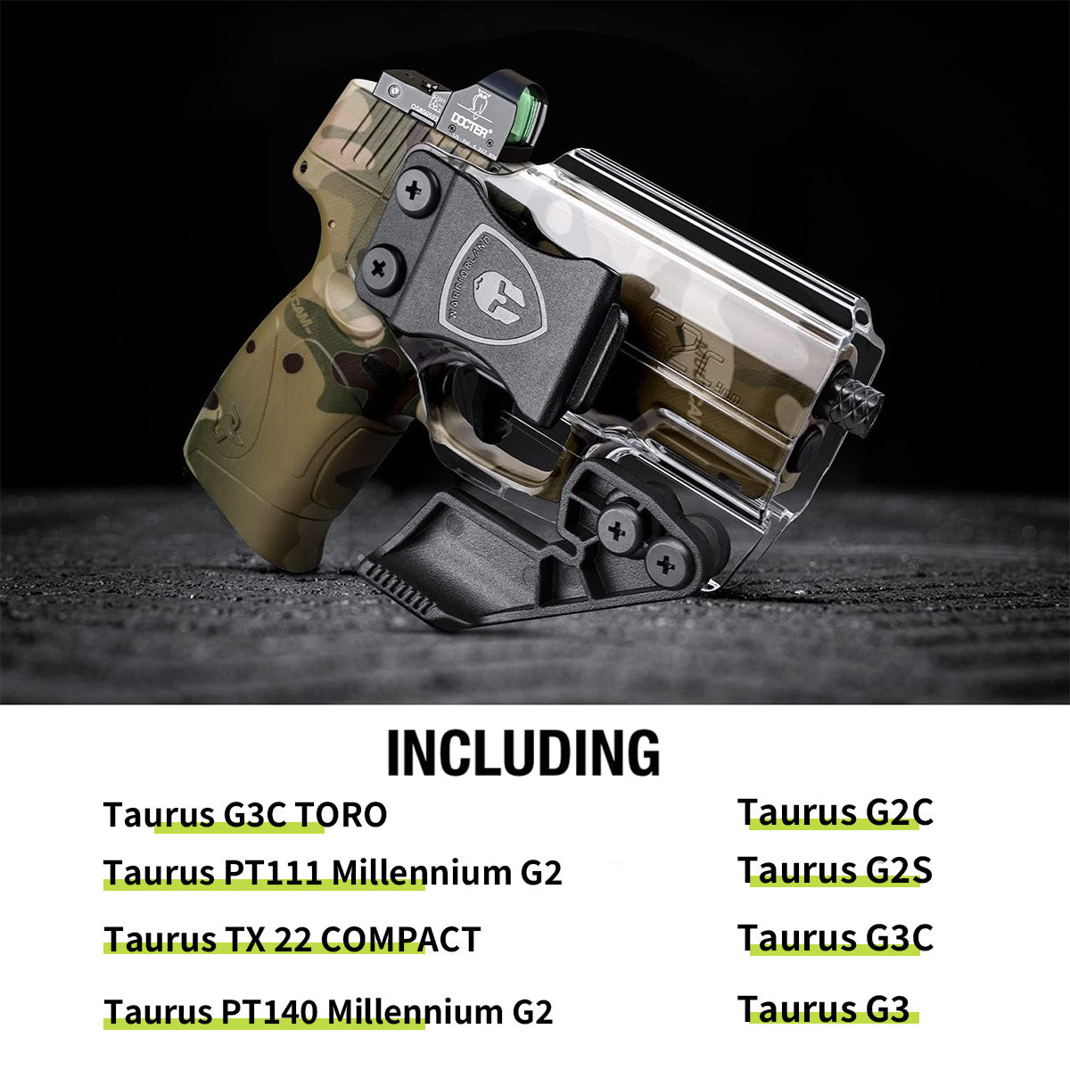 Clear Holster Fit Taurus G2C Taurus G2S Taurus G3C Taurus G3C TORO Taurus G3 Taurus PT111 Millennium G2 Taurus PT140 Millennium G2 Taurus TX 22 COMPACT Pistol Inside Waistband Concealed Carry Holster with Claw Red Dot Optics Sight | WARRIORLAND