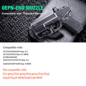 Clear Polymer IWB Holsters with Claw Glock 17/19/26/G34 Gen3-5、Glock 17/19 Gen 4-5 MOS、Glock G26/G34Gen5 MOS ,G23/G34Gen5 MOS G23/G32 Gen3-4 G19X  G44  G45  G45 MOS Red Dot Optics Cut Appendix Concealment Carry Trigger Guard | WARRIORLAND