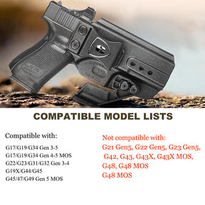 WARRIORLAND IWB & OWB Convertible Holster Optic Cut: Compatible with Glock 17/19/26/34 Gen3-5  G17/G19 Gen4 MOS  G17/G19/G26/G34 Gen5 MOS  19X  G23 Gen3-4  G32 Gen3-4  G44  G45  G45 MOS  Holster, with Claw,Adj Ride Height, Right Hand ‎WARRIORLAND