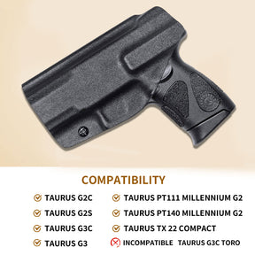 Warriorland Kydex IWB Holster, Compatible with Taurus G2C Taurus G3C Taurus G3C TORO Taurus G3 Taurus PT111 Millennium G2 Taurus PT140 Millennium G2 Pistol, Adj. Cant & Retention, Right Hand