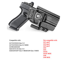 Glock 17 IWB Kydex Holster with Claw Attachment and Optic Cut: Glock 17/19/34 Gen3-5、Glock 17/19 Gen 4-5 MOS、Glock 23/22/31/32 Gen3-4,G19X /G44/45,G45 MOS Adj. Cant & Retention, Right Hand|WARRIORLAND
