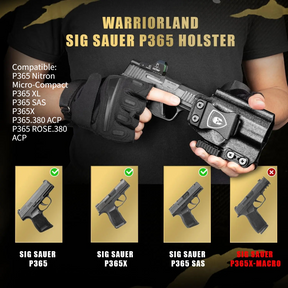 Sig P365 IWB Kydex Holster with Claw Attachment and Optic Cut: Sig Sauer P365 P365 XL P365 SAS P365X P365.380 ACP P365 ROSE.380 ACP, Inside Waistband Appendix Carry P365 Holster, Adj. Cant & Retention, Right Hand|WARRIORLAND