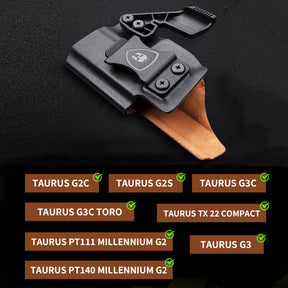 Kydex Leather Lined IWB Hybrid Holster w/ optics cut & claw wing for Taurus G2C Taurus G2S Taurus G3C Taurus G3C TORO Taurus G3 Taurus PT111 Millennium G2 Taurus PT140 Millennium G2 Taurus TX 22 COMPACT BB Big fat guys holster WARRIORLAND