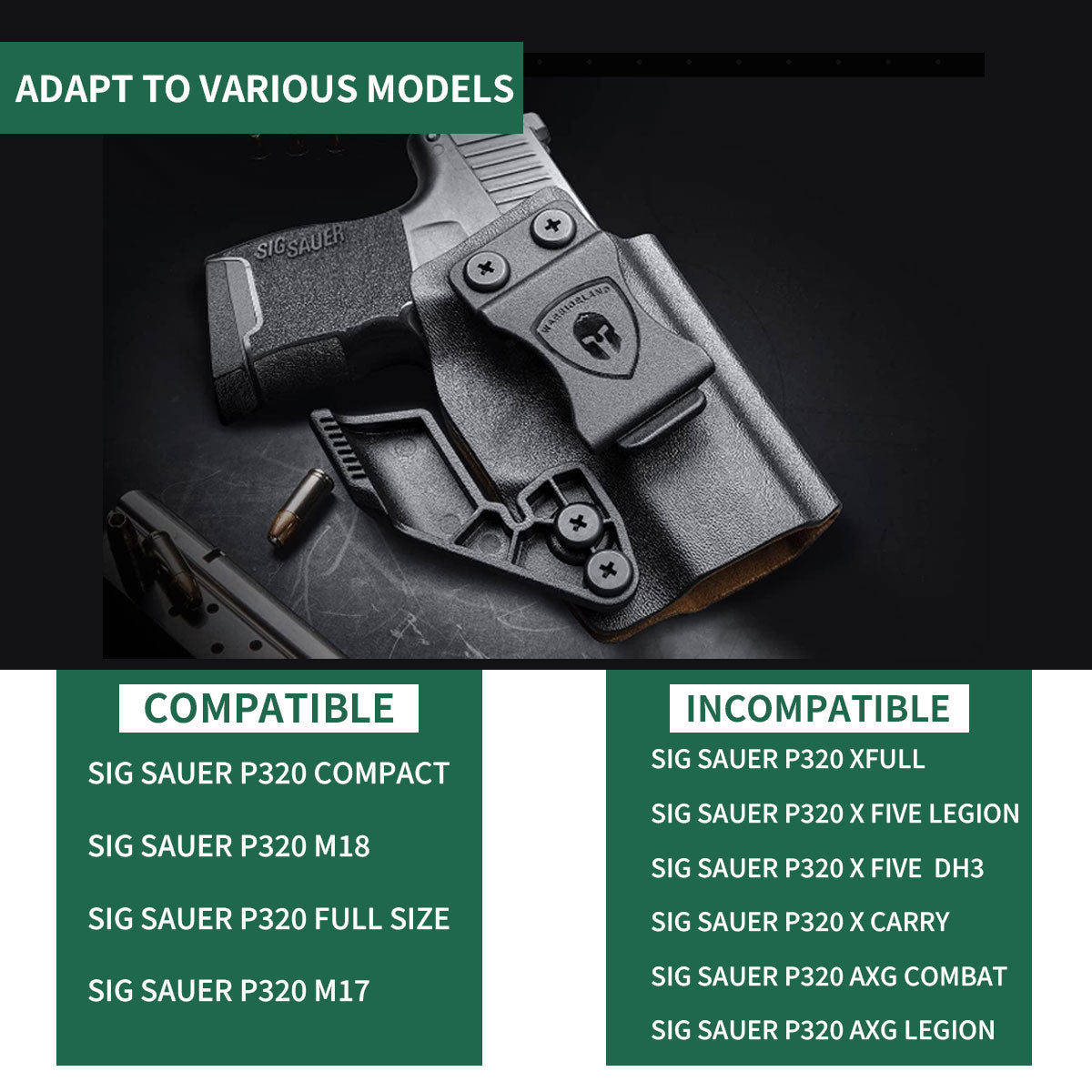 Sig Sauer P320 Full Size / P320 M17  Hybrid Kydex Leather Lined IWB Holster with Claw Optics Ready, Right Hand