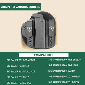 WARRIORLAND Hybrid Kydex & Nylon Holster, Optional for Sig Sauer P320 Full-Size / P320-M17/ P320 XFIVE Legion (P320 x5 Legion)/ P320 XFIVE DH3/ P320 AXG Combat / P320 AXG Legion / P320 XFULL, Optics Cut & Open Muzzle, Concealed Carry.