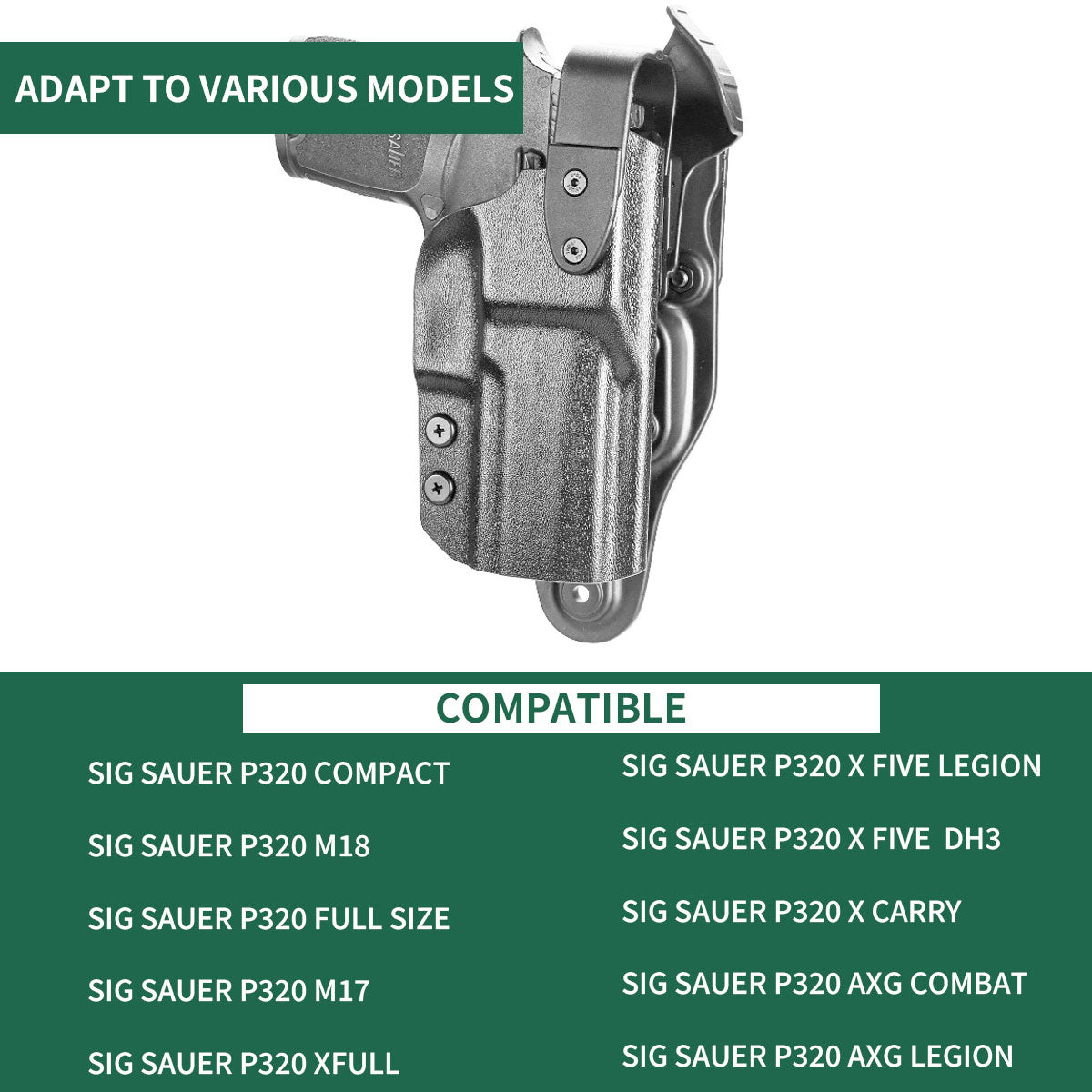 P320 Holster Level II Retention w/Hook Guard & Rotating Hood: Sig Sauer P320 Full Size/Compact/ P320 M17/P320 M18/P320 X Carry/P320 XFM/P320 AXG Combat/P320 X Five, Adj. Retention & Ride Height, Right|WARRIORLAND