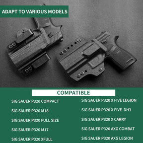 Sig P320 M18 & P320 M17 IWB & OWB Convertible Holster Optics Cut: Sig Sauer P320 Compact M18 & P320 Full Size M17, IWB OWB Combo Holster P320, 1.75 Belt Clip, Adjustable Ride Height, Right Hand