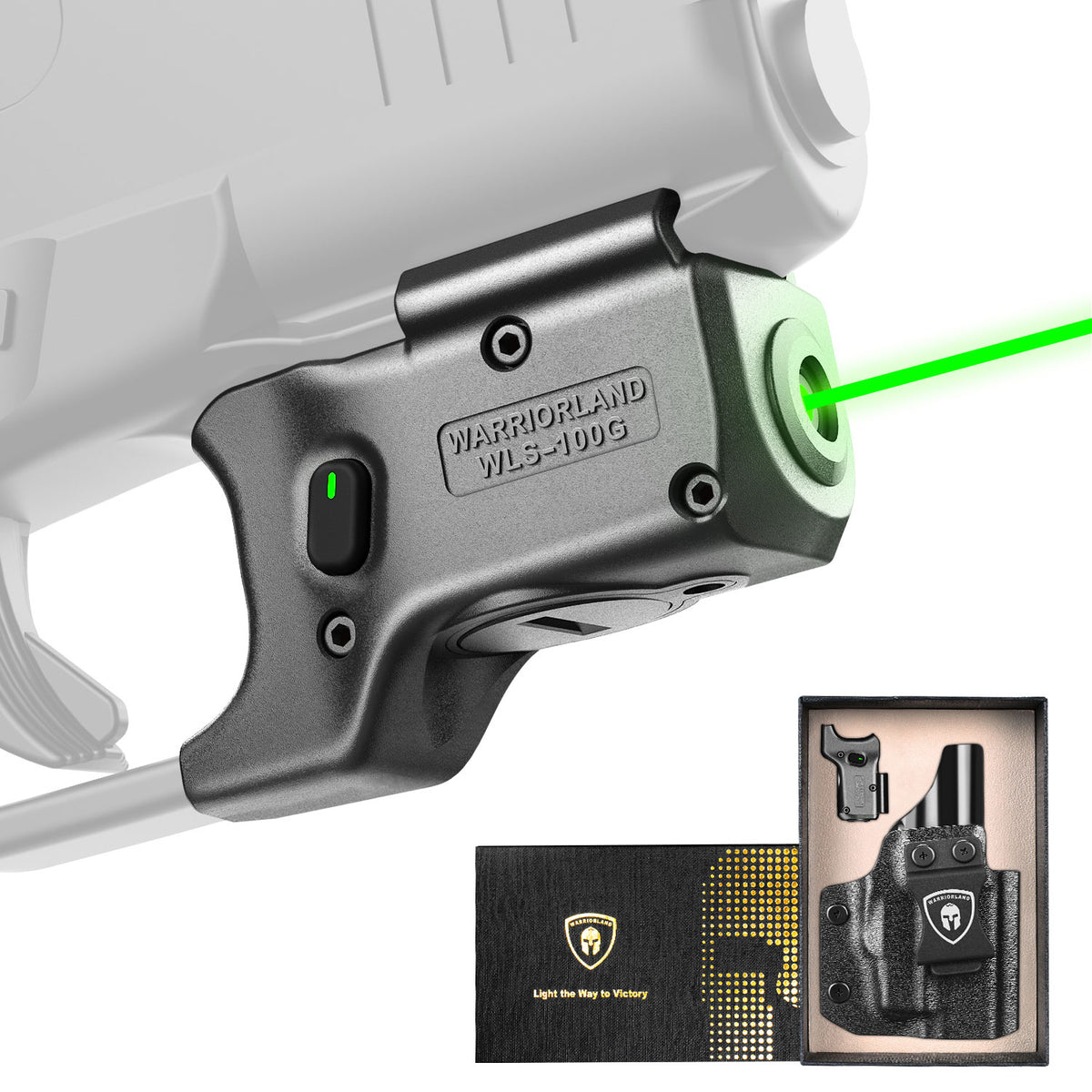 Green Laser Sight Designed to Fit Glock 43X MOS with Holster Combo, Green Beam Sight with Power Indicator, Custom-Made IWB Kydex Right Hand Holster, WLS-100G w/ G43X MOS Holster|WARRIORLAND