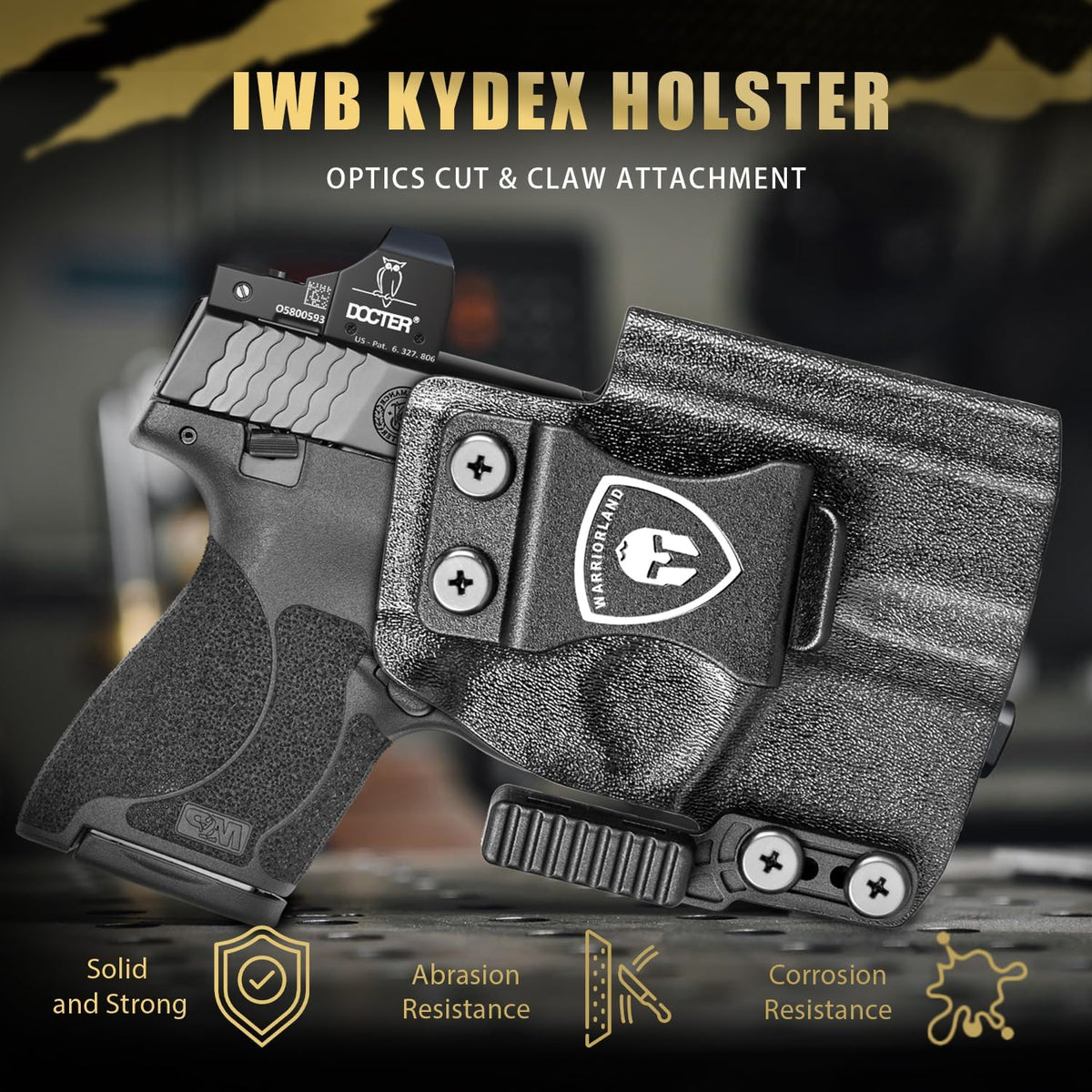 IWB Kydex Holster with Claw Attachment and Optic Cut Fit Smith & Wesson M&P Shield 9mm / .40 Pistol, Inside Waistband Appendix Carry M&P Shield 9mm Holster, Adj. Cant & Retention, Right|WARRIORLAND