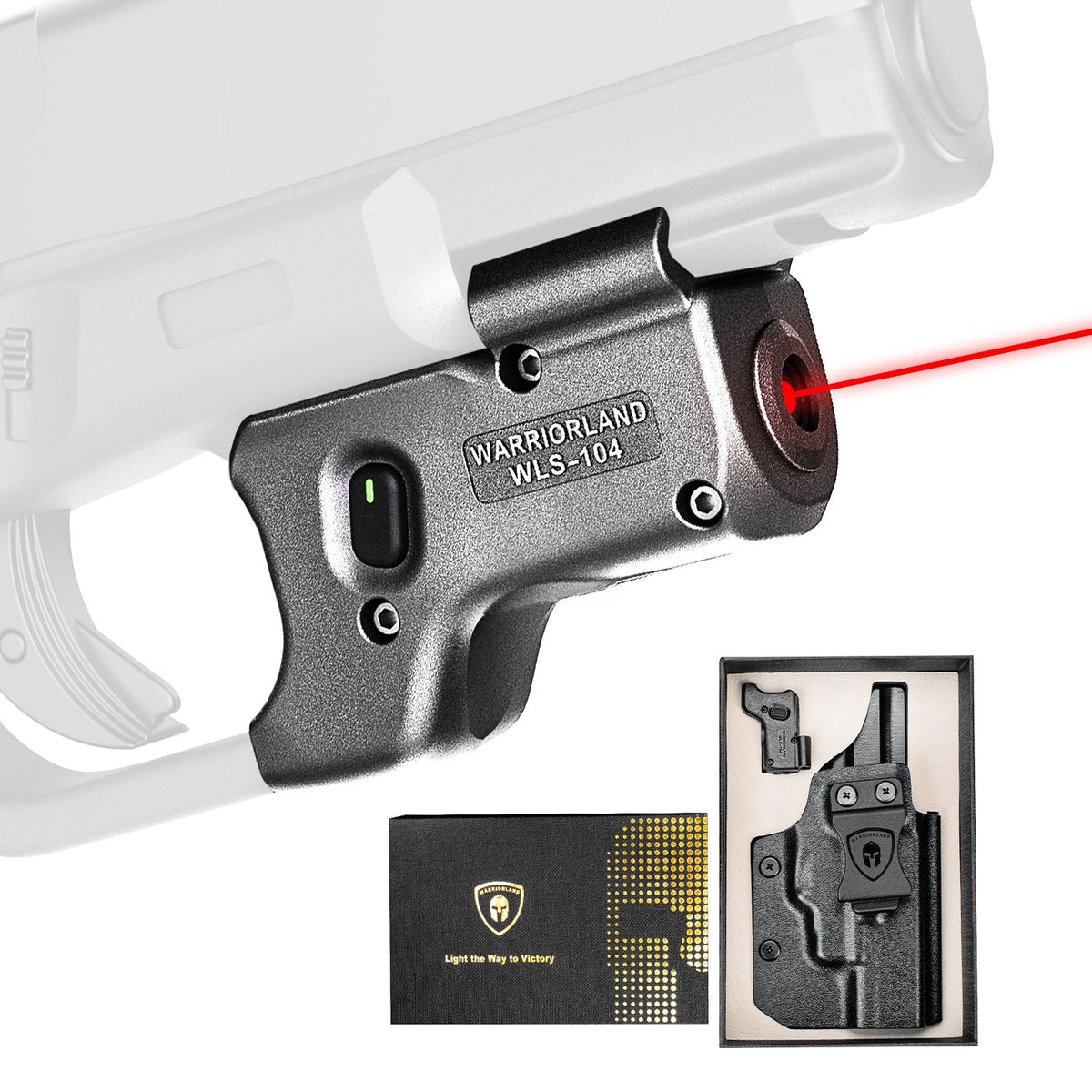 WARRIORLAND WLS-104 Laser Sight Designed to fit Glock 17/19/19X/23/31/32/44/45, Red Laser Sight with Power Indicator, Custom-made Kydex Holster Included, Windage and Elevation Adjustment