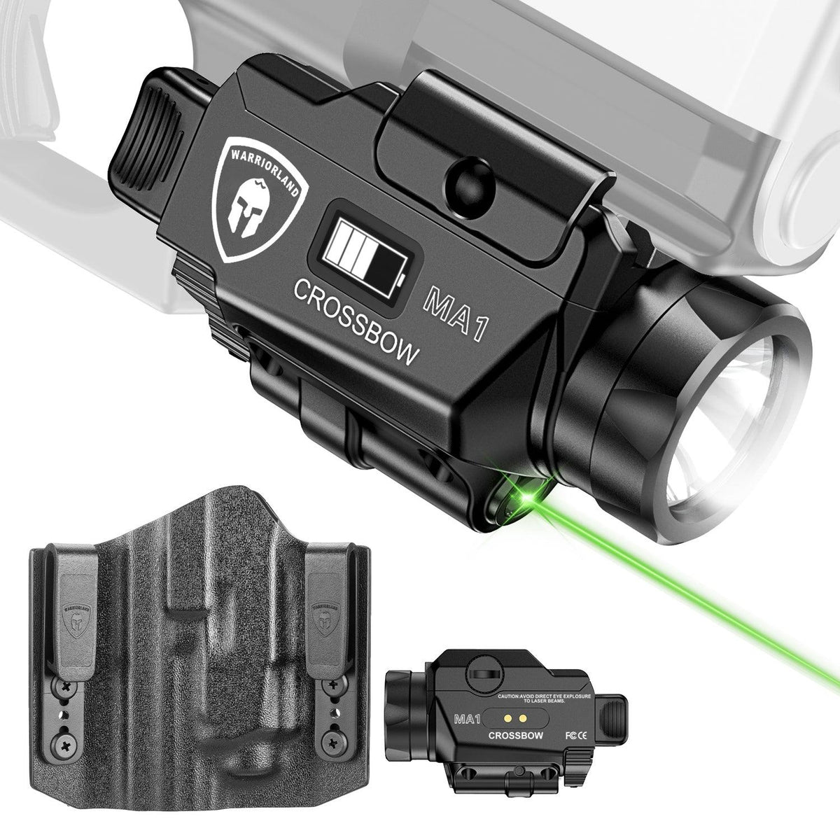 Universal Light Laser Combo with M&P 9mm 4.0/4.25 OWB Holster, Green Beam&LED Tactical Light, Magnetic USB Rechargeable Screen Displays Battery Status, Crossbow MA1 w/M&P 9mm OWB Holster|WARRIORLAND