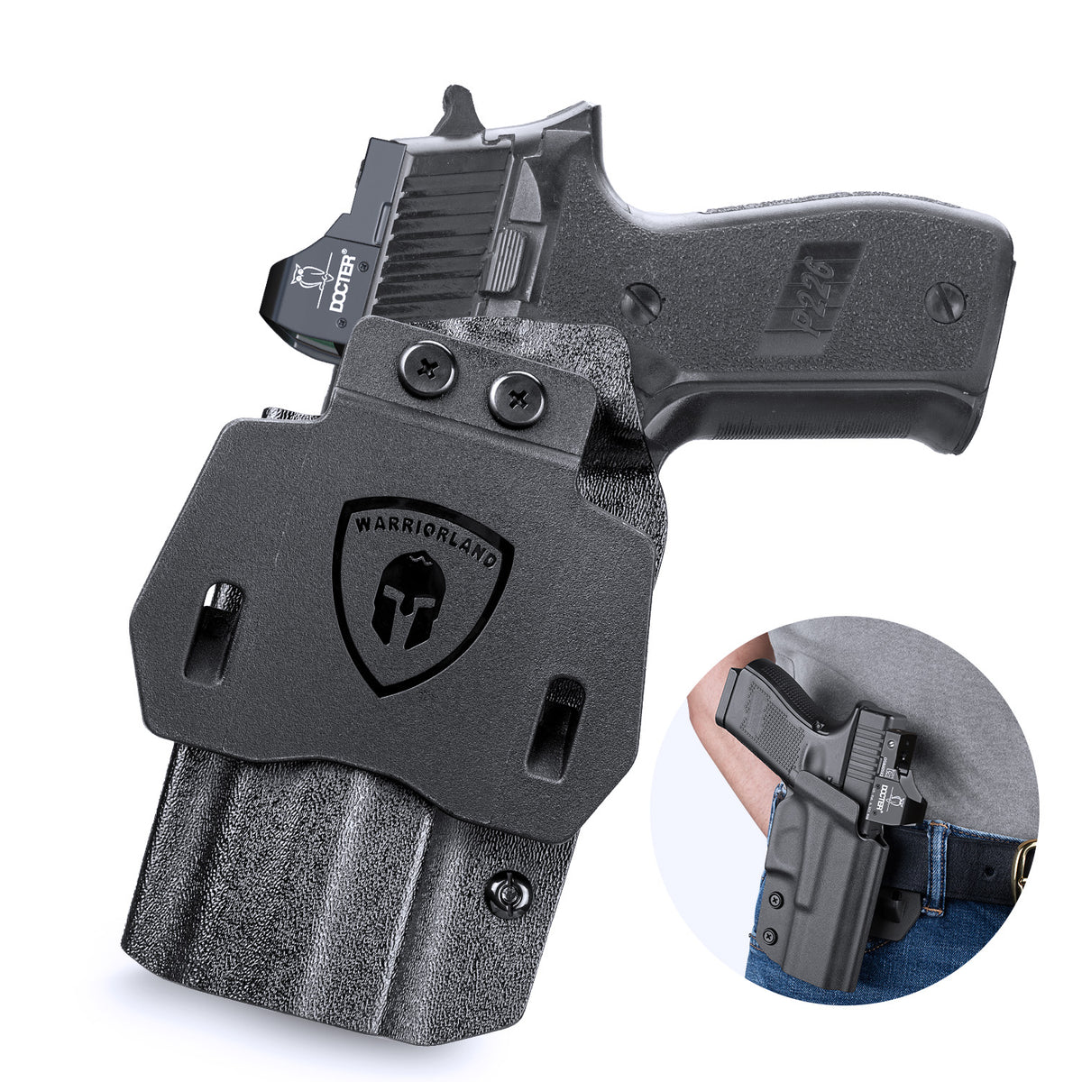 Sig P226 Holster OWB Kydex Holster Optics Cut: Sig Sauer P226 Full Size 4.4'' Pistol, Outside Waistband Open Carry P226 Holster with 1.75 Inch Paddle, Adj. Retention, Right Hand|WARRIORLAND