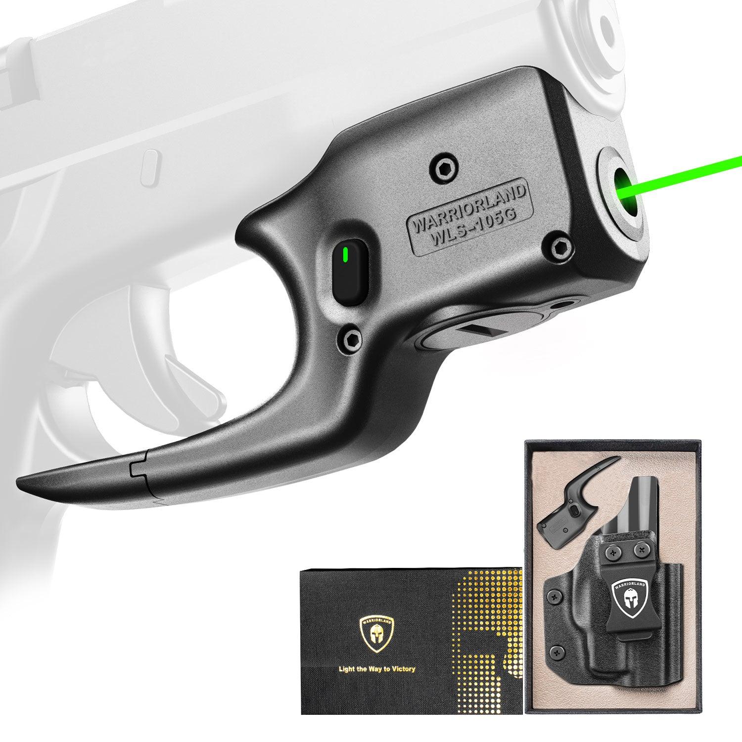 Green Laser Sight Designed to Fit Glock 43/G43X(No Rail Version) with Holster, Green Beam Sight with Power Indicator, Custom-Made IWB Kydex Holster Right Hand, WLS-105G w/ G43 Holster|WARRIORLAND