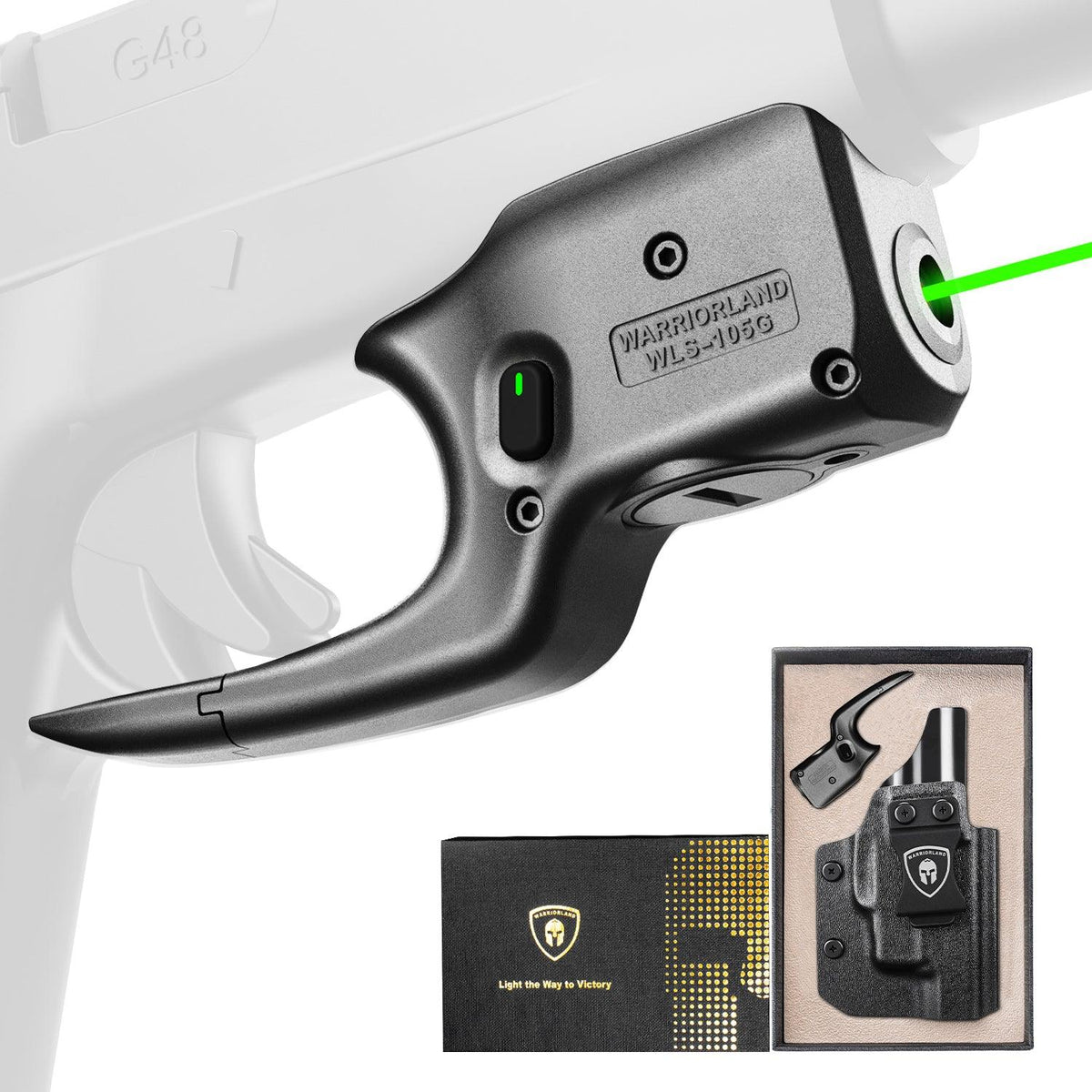 Green Laser Sight Designed to Fit Glock 48 with Holster Combo, Green Beam Sight with Power Indicator, Custom-Made IWB Kydex Holster Right Hand, WLS-105G w/ G48 Holster|WARRIORLAND