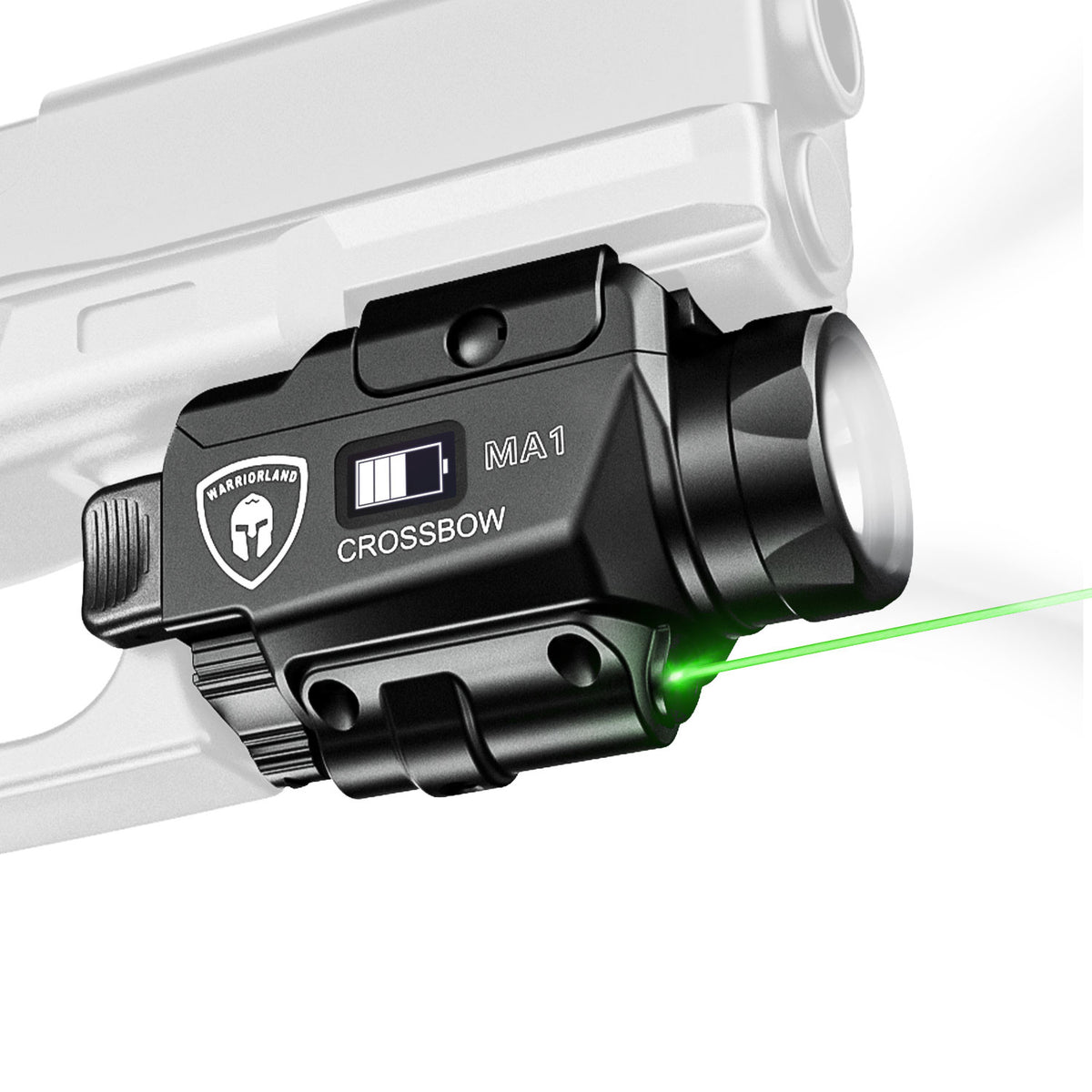Crossbow MA1 800 Lumens Rail Mounted Universal Weaponlight for Pistol, Green Laser & White LED Combo Tactical Light, Magnetic USB Rechargeable Flashlight-Screen Displays Battery Status|WARRIORLAND