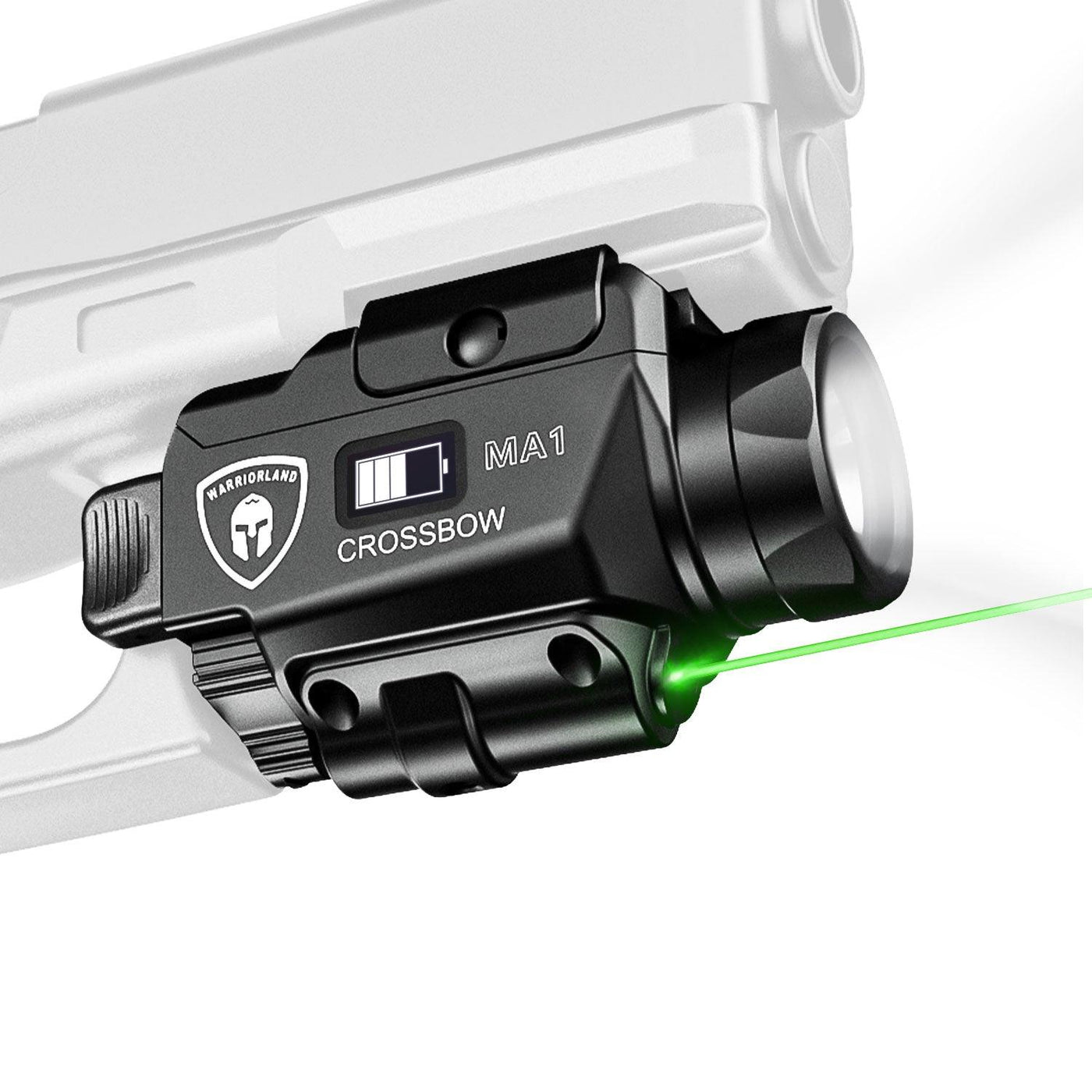 Crossbow MA1 800 Lumens Rail Mounted Universal Weaponlight for Pistol, Green Laser & White LED Combo Tactical Light, Magnetic USB Rechargeable Flashlight-Screen Displays Battery Status|WARRIORLAND WARRIORLAND