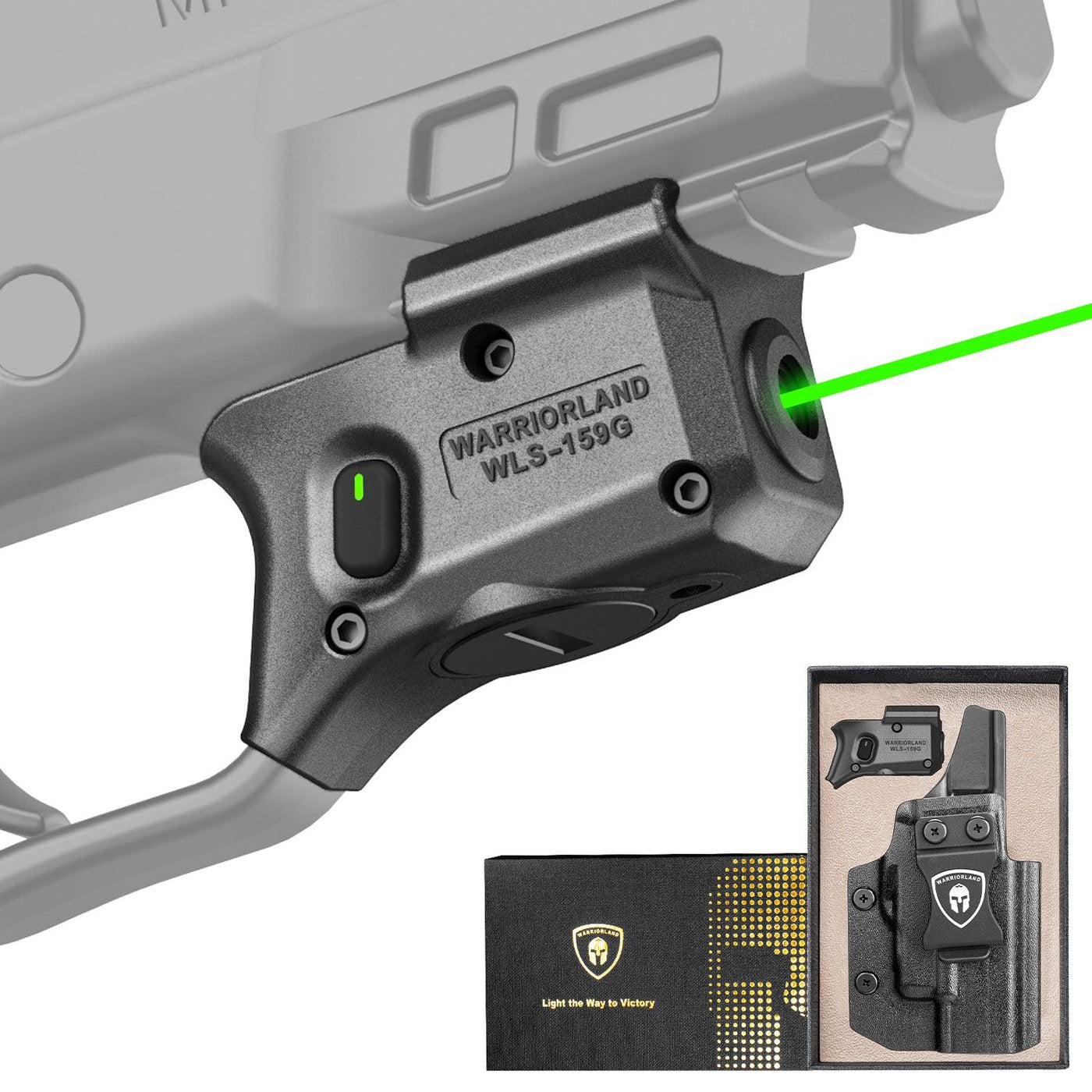 WARRIORLAND Green Laser Sight Fit M&P 9mm / 380 Shield EZ with Kydex Holster, First Green Beam Sight with Power Indicator, M&P 9mm Shield EZ Laser with IWB Holster, WLS-159G w/MP Shield 9 EZ Holster WARRIORLAND