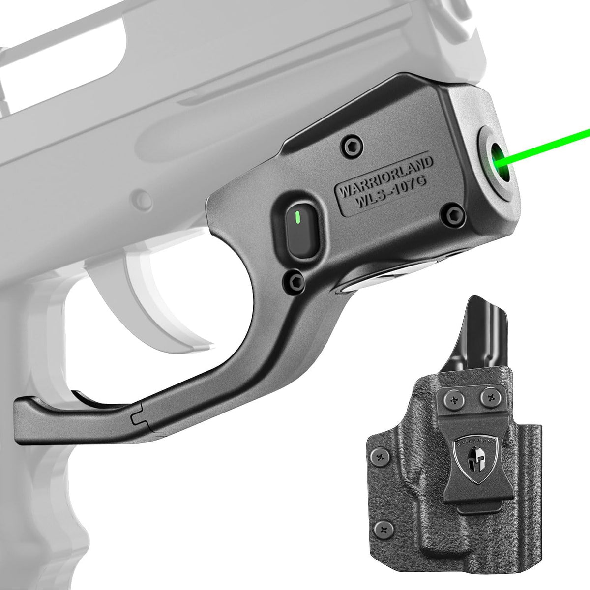 WARRIORLAND Kydex Holster for Gun with Green Laser Light Combo Fit for SCCY CPX1/CPX2 9mm Gen 1-2 Pistol, WLS-107G Laser Beam Sight with Power Indicator & Concealed Carry IWB Right-Hand Holster
