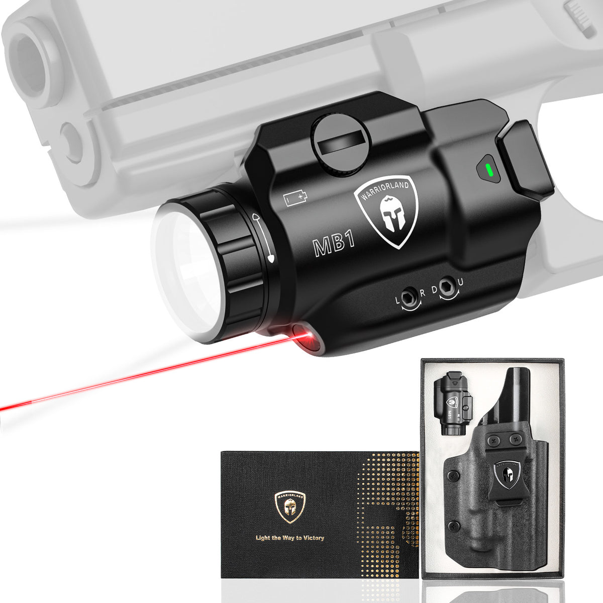 WARRIORLAND MB1 500 Lumens Portable Universal Rail Mounted Weapon Light -Red Laser & White LED Combo with Fit for G21 Kydex Holster-Three Operation Modes & Power Indicator MB1w/G21 Holster