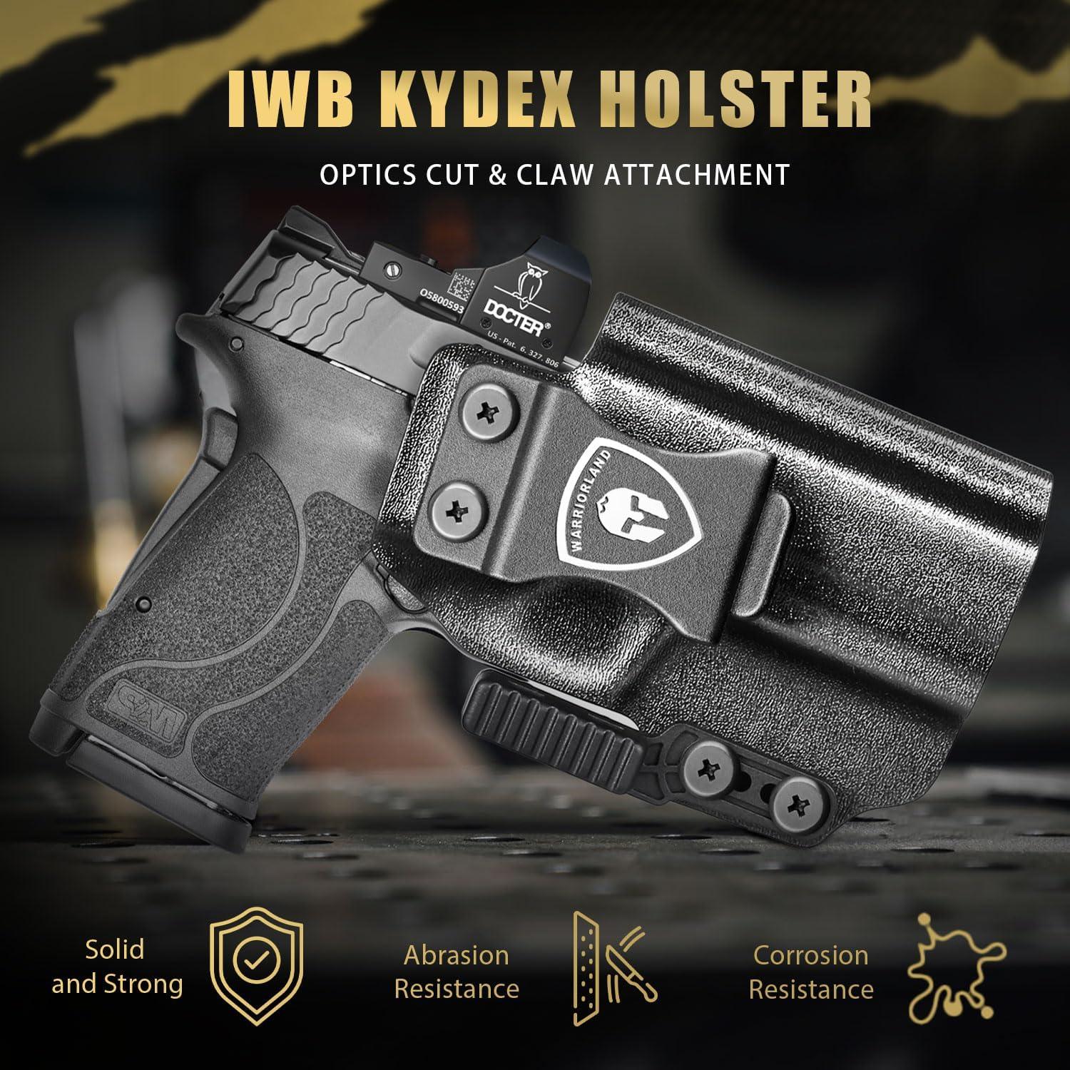 IWB Kydex Holster with Claw Attachment and Optic Cut Fit Smith & Wesson M&P Shield 9mm EZ / .380 EZ Pistol, Inside Waistband Appendix Carry M&P 9mm Shield EZ Holster, Adj. Cant & Retention|WARRIORLAND