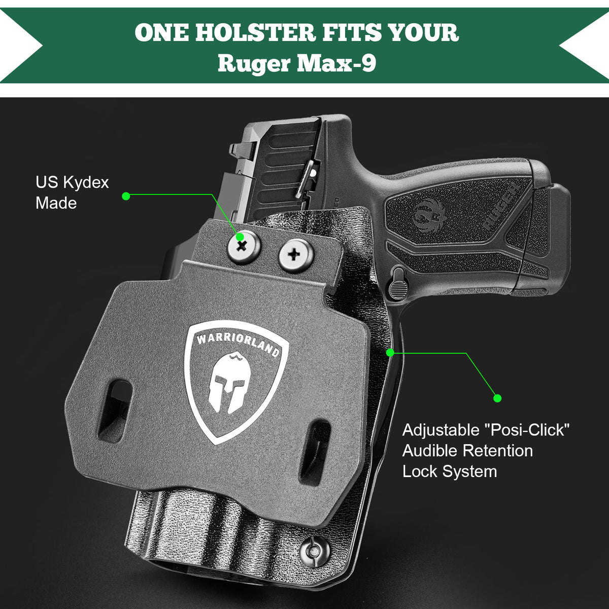 OWB Holster Optics Cut Fit Ruger Max-9 Pistol, Outside Waistband Open Carry Max 9 Holster with 1.75 Inch Paddle, Adj. Retention & Cant, Right Hand|WARRIORLAND