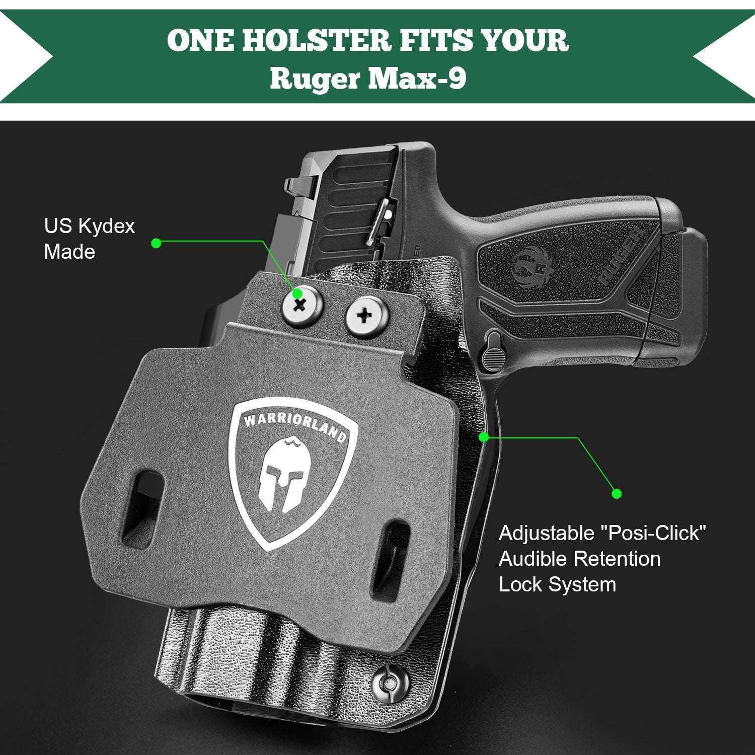 OWB Holster Optics Cut Fit Ruger Max-9 Pistol, Outside Waistband Open Carry Max 9 Holster with 1.75 Inch Paddle, Adj. Retention & Cant, Right Hand|WARRIORLAND WARRIORLAND