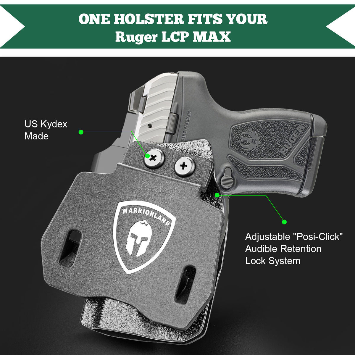 OWB Holster Optics Cut Fit Ruger LCP Max Pistol, Outside Waistband Open Carry Max .380 Holster with 1.75 Inch Paddle, Adj. Retention & Cant, Right Hand|WARRIORLAND