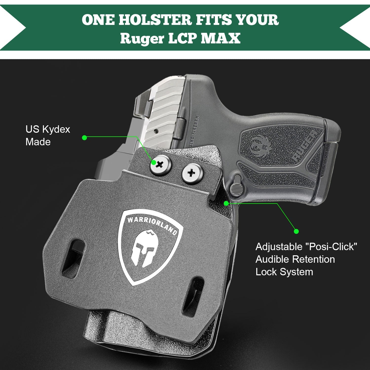 OWB Holster Optics Cut Fit Ruger LCP Max Pistol, Outside Waistband Open Carry Max .380 Holster with 1.75 Inch Paddle, Adj. Retention & Cant, Right Hand|WARRIORLAND WARRIORLAND