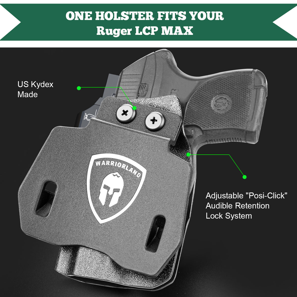 OWB Holster Optics Cut Fit Ruger LCP Max Pistol, Outside Waistband Open Carry Max .380 Holster with 1.75 Inch Paddle, Adj. Retention & Cant, Right Hand|WARRIORLAND