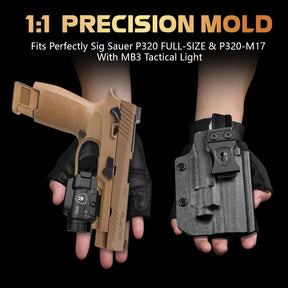 WARRIORLAND MB3 Pistol Light and Custom Kydex Holster, Fit for Sig P320 Full Size & P320-M17, Compact 500 Lumens Universal Rail Mounted Tactical Light with Green Laser & White LED, Power Indicator