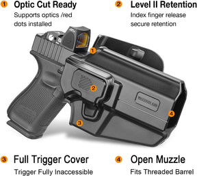 WARRIORLAND Universal OWB Gun Holster w/Optic Cut Ready – Fits Most Popular Compact to Full Size Handguns with 4”–5.3” Barrel – Level II Retention, 360° Adjustable Paddle for 1.5-2.0" Belt, Right Hand