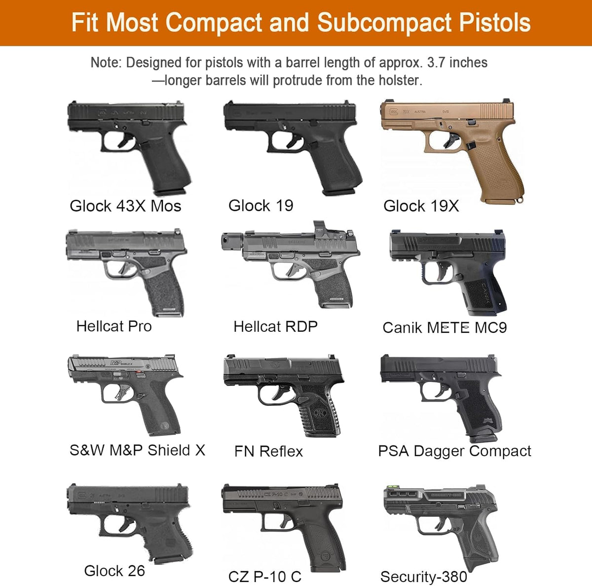 Universal OWB Holster for Compact and Subcompact Pistols, Fit Glock 19/26/43/ 43X/43X Mos, Hellcat pro,Taurus G2C, PSA Dagger Compact and More, Index Finger Release, Right Hand