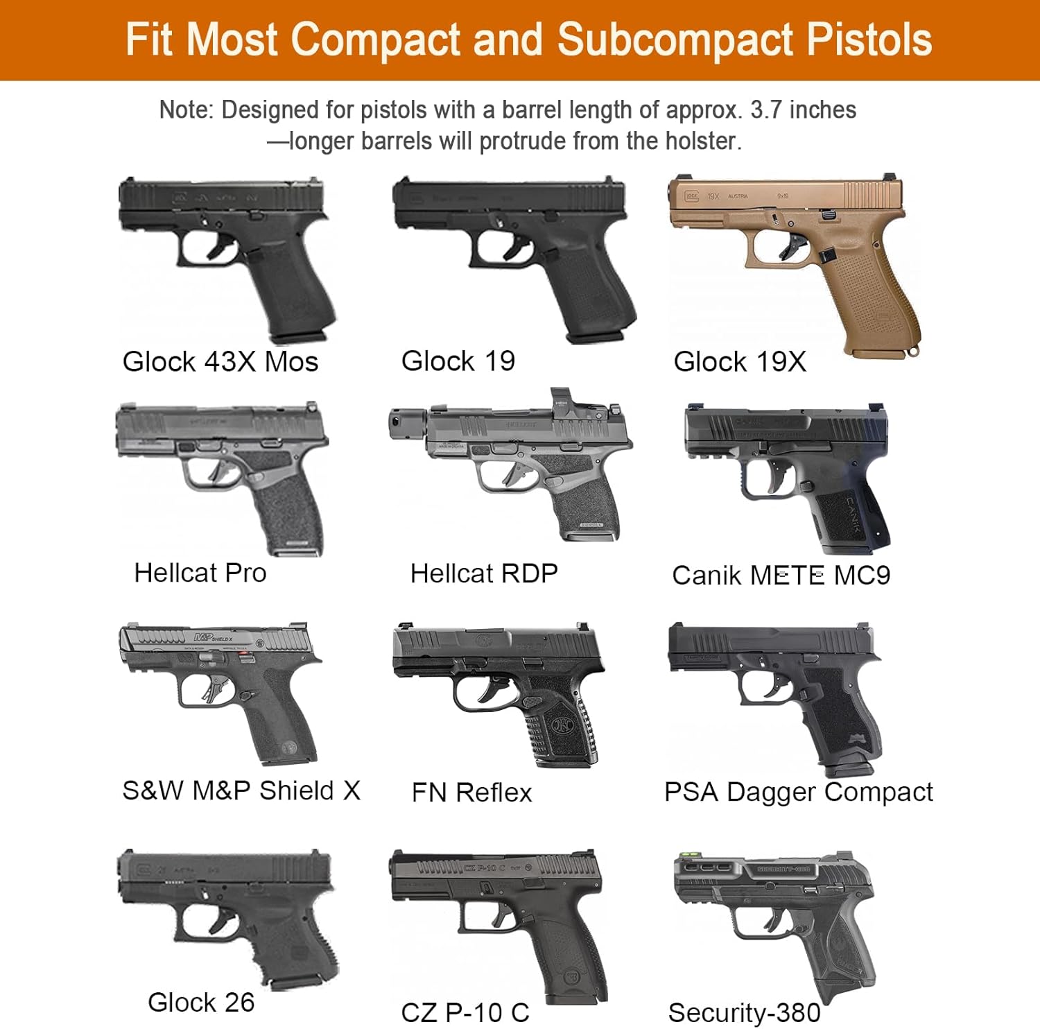 Universal OWB Holster for Compact and Subcompact Pistols, Fit Glock 19/26/43/ 43X/43X Mos, Hellcat pro,Taurus G2C, PSA Dagger Compact and More, Index Finger Release, Right Hand.