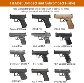 Universal OWB Holster for Compact and Subcompact Pistols, Fit Glock 19/26/43/ 43X/43X Mos, Hellcat pro,Taurus G2C, PSA Dagger Compact and More, Index Finger Release, Right Hand.