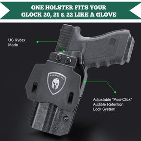 WARRIORLAND Compatible with Glock 20 21 22 Holster OWB Kydex Holster Optics Cut: G21 / G20 (Gen 3 4 5) & G22 Gen 5, Outside Waistband Open Carry G21 Holster with 1.75 Inch Paddle, Adj. Retention