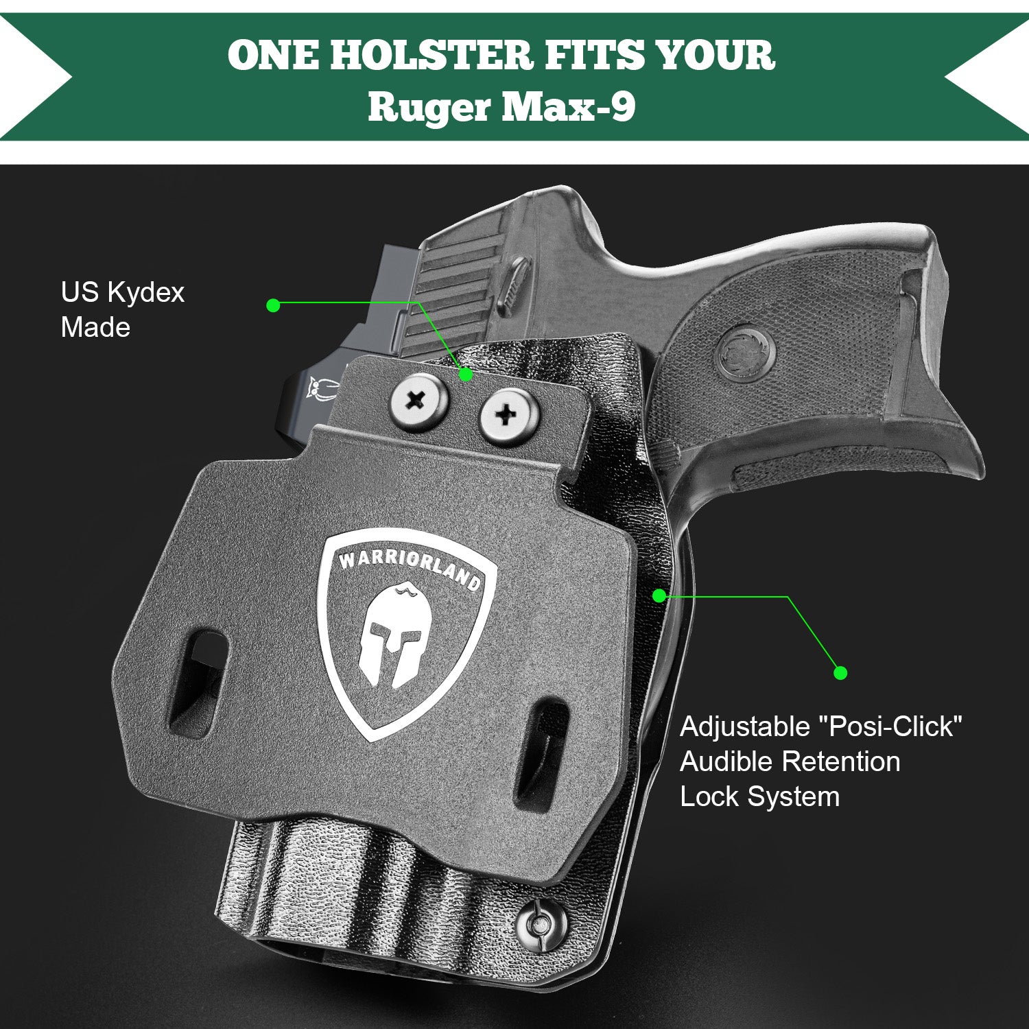 OWB Holster Optics Cut Fit Ruger Max-9 Pistol, Outside Waistband Open Carry Max 9 Holster with 1.75 Inch Paddle, Adj. Retention & Cant, Right Hand|WARRIORLAND