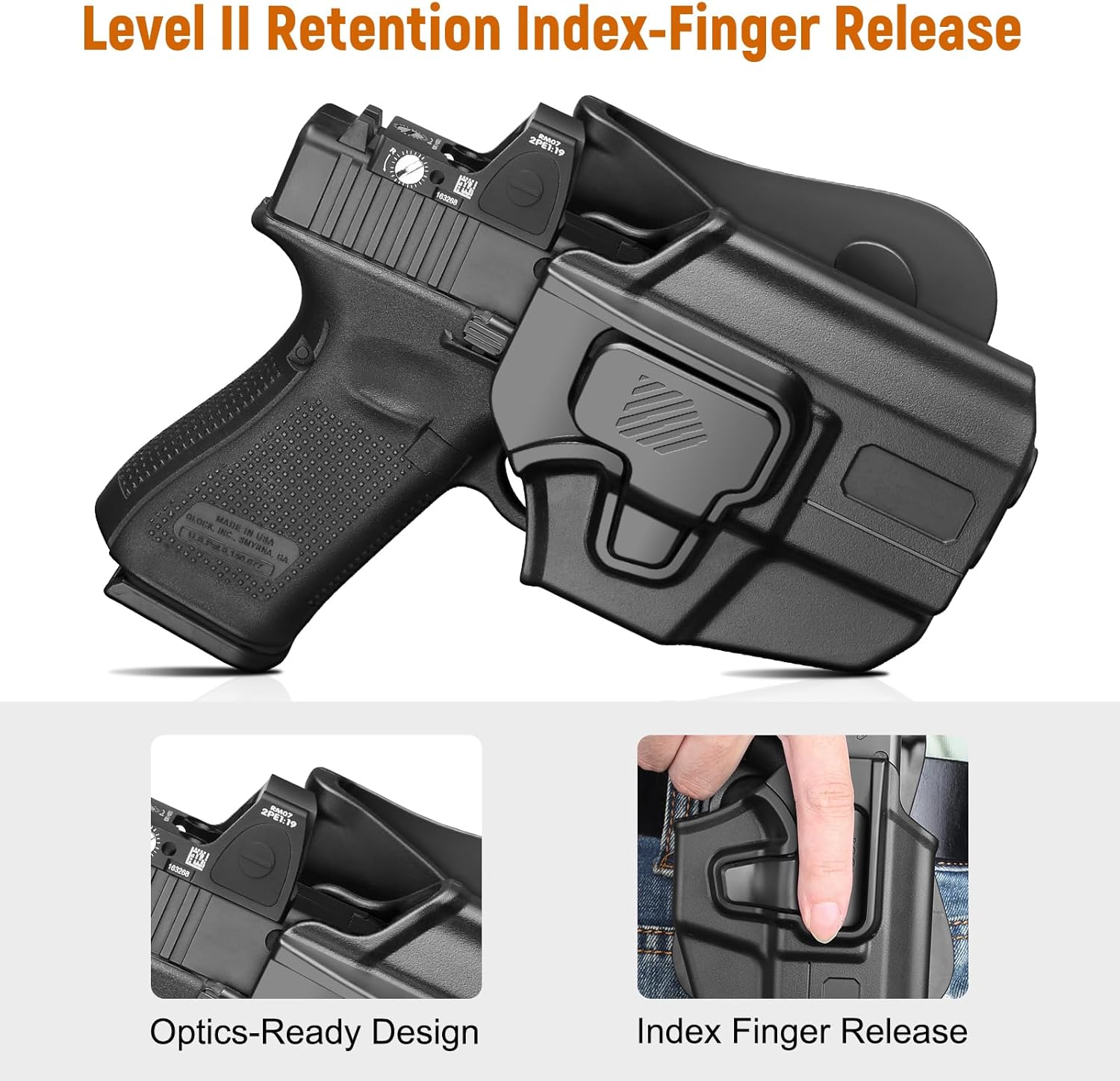 Universal OWB Holster for Compact and Subcompact Pistols, Fit Glock 19/26/43/ 43X/43X Mos, Hellcat pro,Taurus G2C, PSA Dagger Compact and More, Index Finger Release, Right Hand.