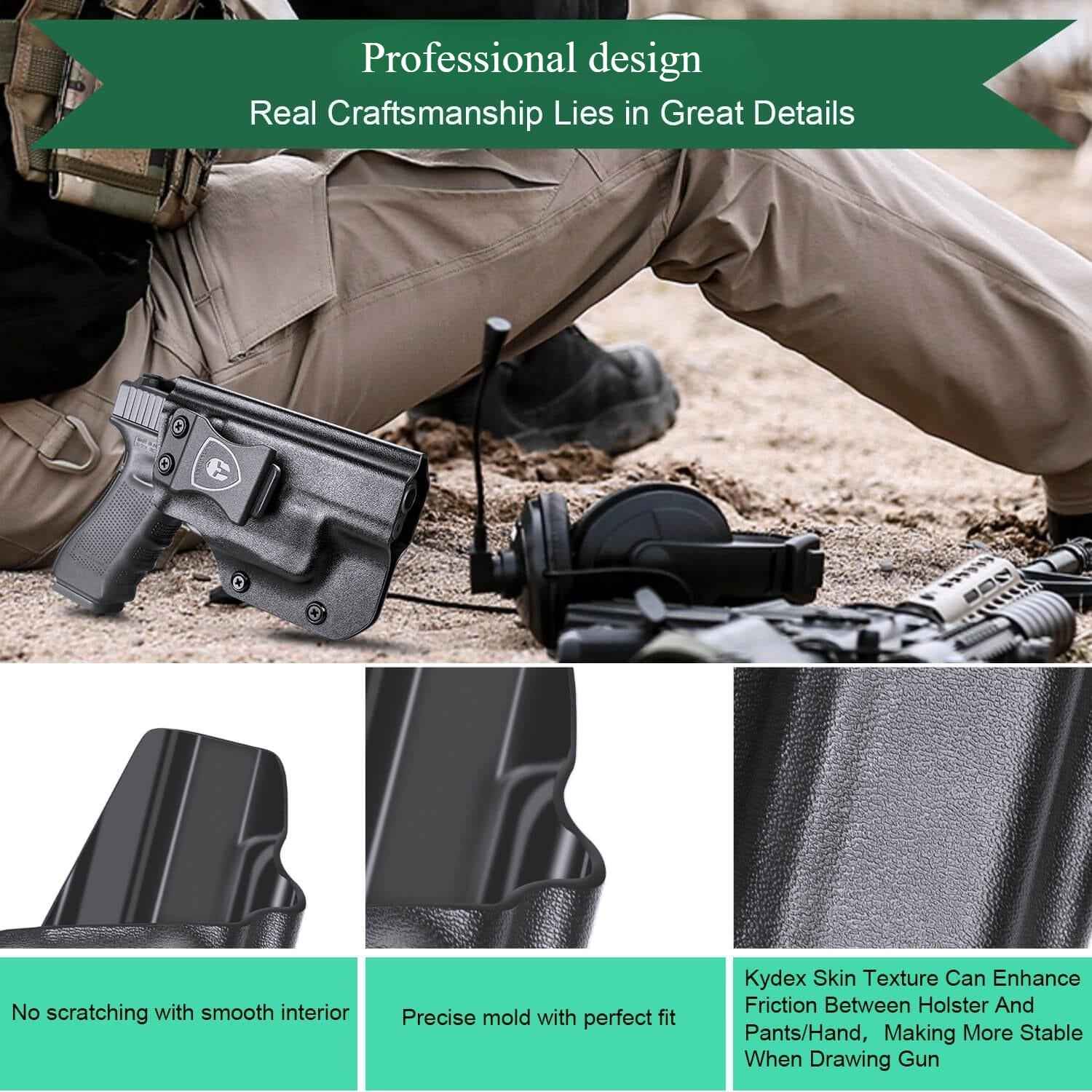 Kydex Tactique Léger ACEXIER Pour Glock 17/19/19X/45 Avec Lampe TLR-1 - Noir