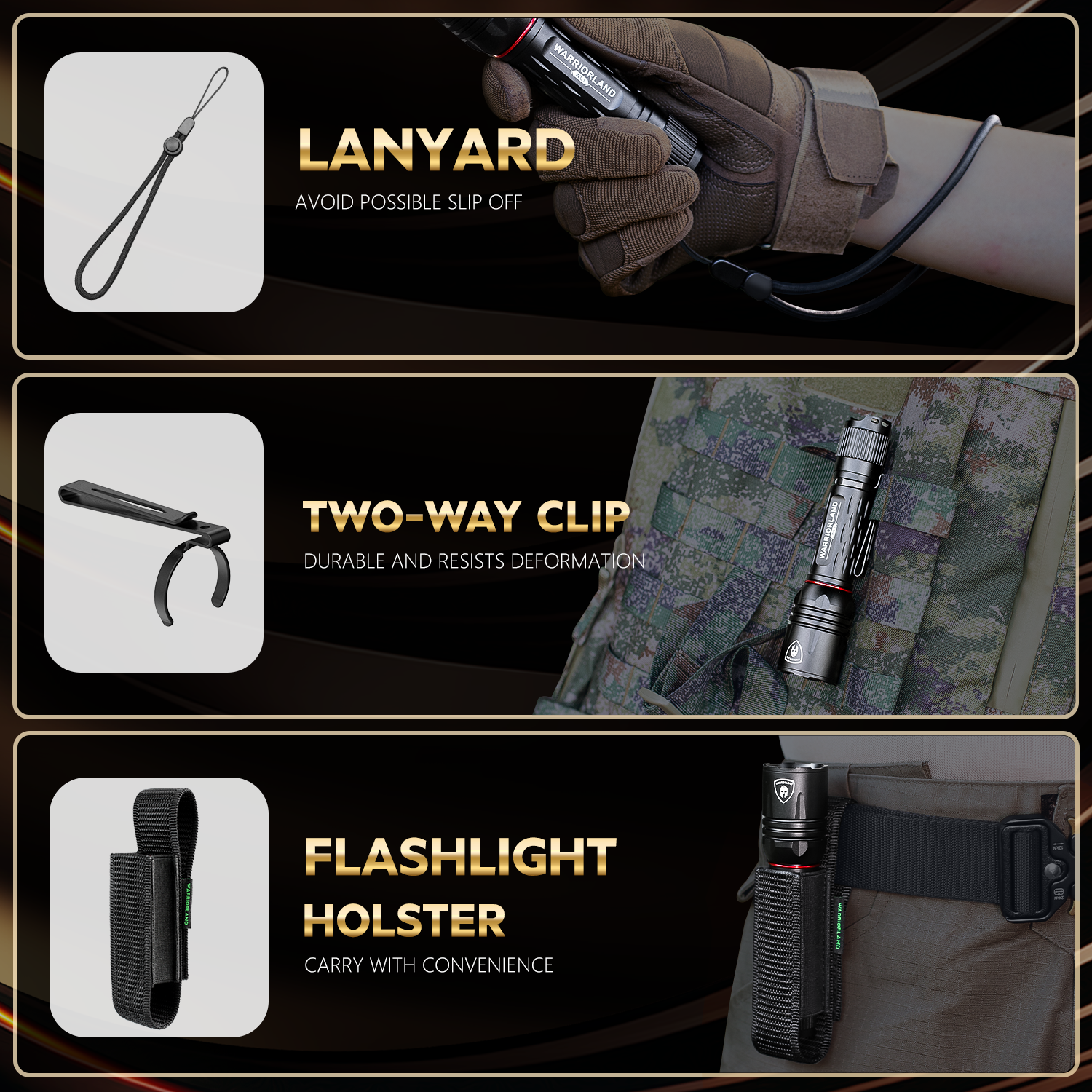 1600 Lumen Tactical Flashlight, Compact Handheld Flashlight with Max Beam Distance 473 Meters, IP68, EDC Flashlight with Rechargeable Battery, Outdoor, Camping and Emergency|WARRIORLAND