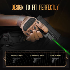 Green Laser Sight WLS-104G and Kydex Holster Combo Tailored Fit Glock 17/19/19X/23/31/32/44/45, Ultra Compact G19 Beam Sight, Gun Sight with Ambidextrous On/Off Switch & Power Indicator|WARRIORLAND