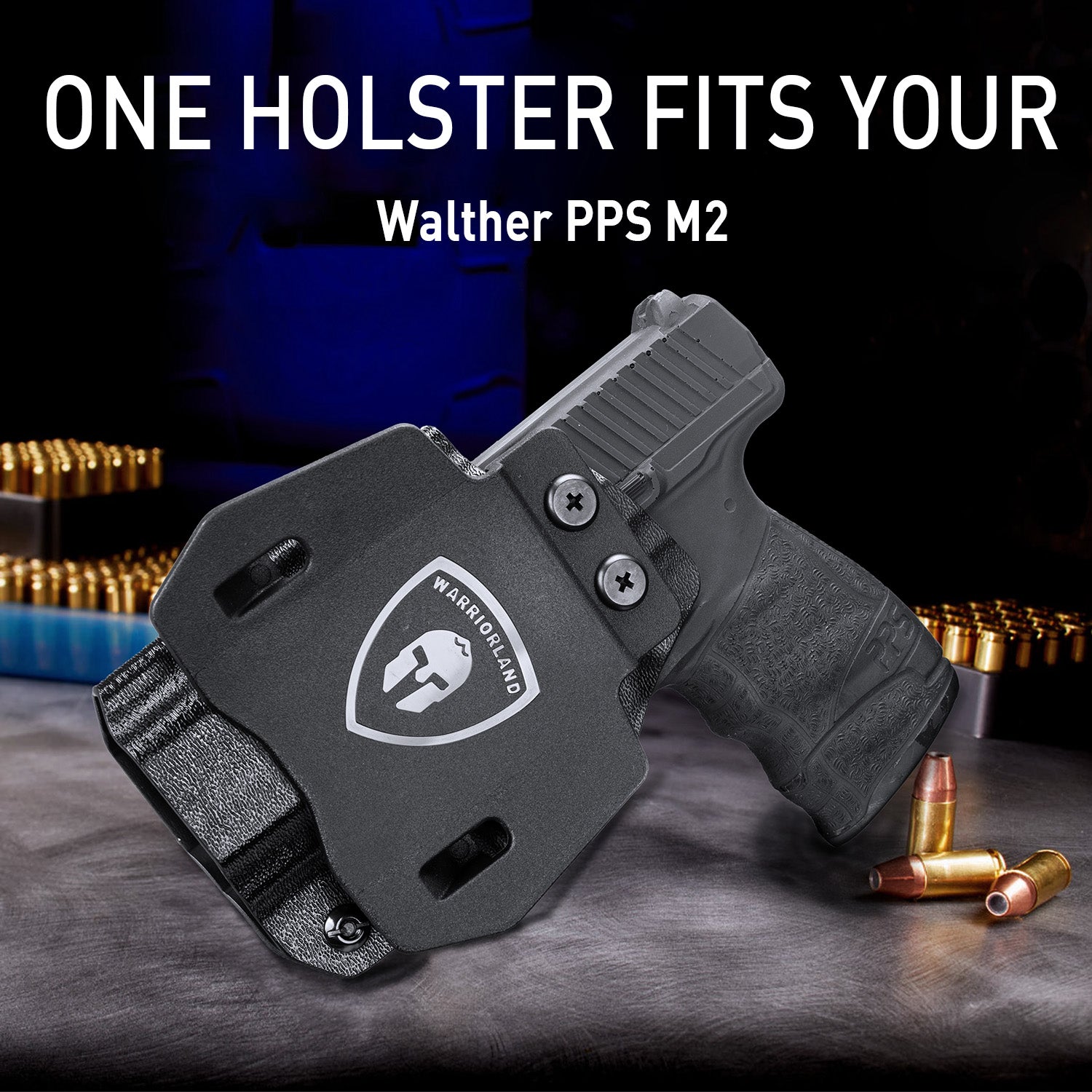 Walther PPS M2 OWB Holster Kydex Made Optics Cut: Walther PPS M2 Pistol, Outside Waistband Open Carry PPS M2 Holster with 1.75 Inch Paddle, Adj. Retention & Cant, Right Hand|WARRIORLAND