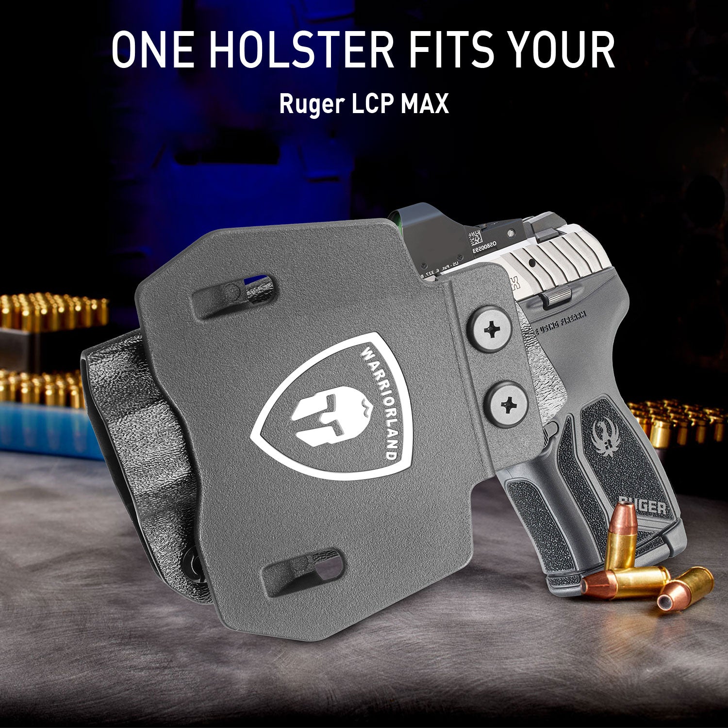 OWB Holster Optics Cut Fit Ruger LCP Max Pistol, Outside Waistband Open Carry Max .380 Holster with 1.75 Inch Paddle, Adj. Retention & Cant, Right Hand|WARRIORLAND WARRIORLAND