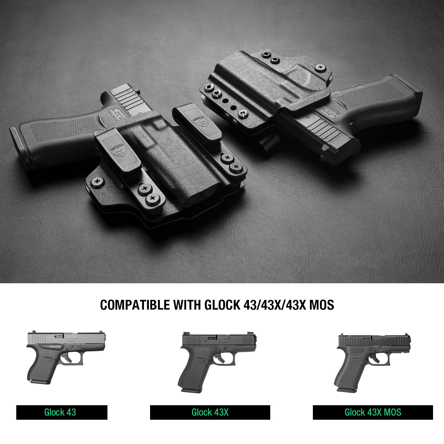 Glock 43/43X/MOS IWB & OWB Convertible Holster Holsters, Optic Ready