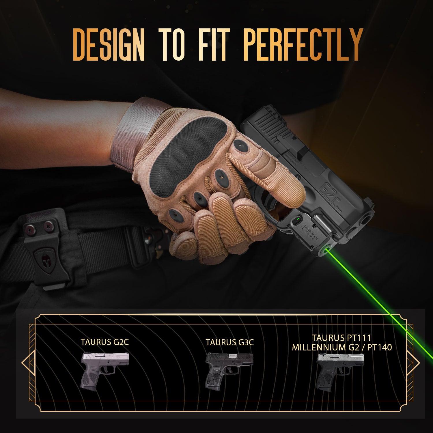 WARRIORLAND Green Laser Sight With Holster Combo Tailored Fit Taurus G2C / Taurus G3C / Millennium G2 PT111 & PT140, Ultra Compact G2C Beam Sight, Gun Sight with Ambidextrous On/Off Switch & Power Indicator, WLS-101G-H