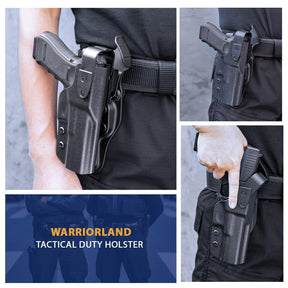 Glock 17 Duty Holster Level II Retention w/Hook Guard & Rotating Hood: Glock 17 Gen 3 4 5 & G22 G31 Gen 3 4, 2.25 Inch Outside Waistband Holster G17, Adj. Retention & Ride Height, Right|WARRIORLAND